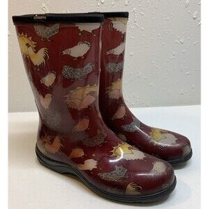 Sloggers Rubber Boots Women’s 9 Garden Rain Barn Chore Red Chickens Waterproof